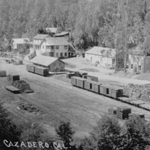 Train Cars Parked in Downtown Cazadero, Circa 1900