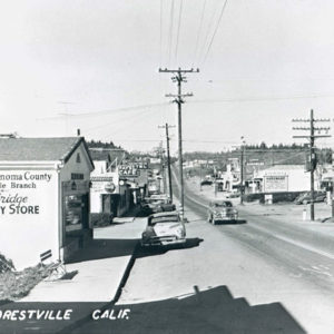 Bank of Sonoma County and Aldridge Variety Store on Main Street in Downtown Forestville, Circa 1950