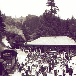 People Waiting to Board the Steam Train at the Depot in Downtown Monte Rio