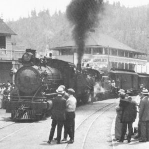 Russel Hotel and Camping Supplies Store Behind the Steam Locomotive in Downtown Monte Rio