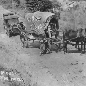 Wagon and Old Cars Headed to Mardi Gras in Rio Nido, Circa 1930